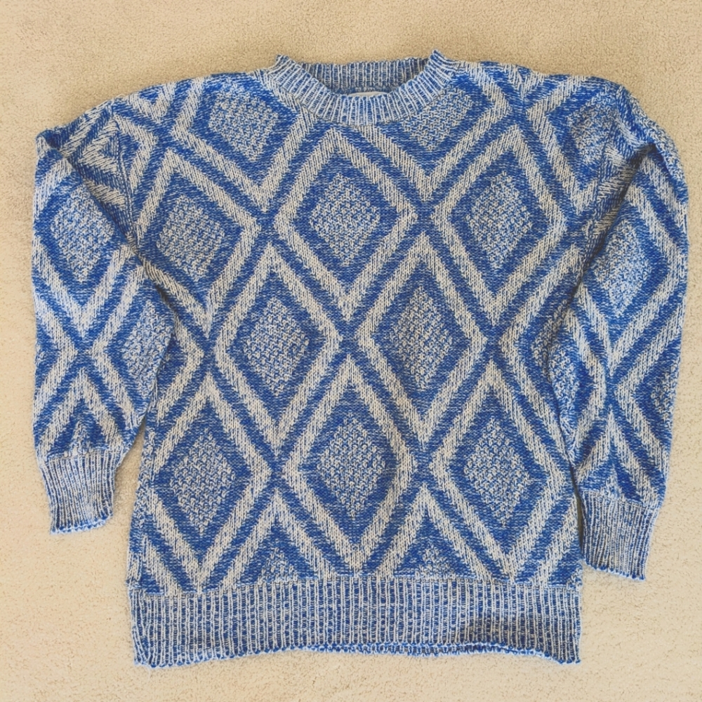 Vintage Honors sweater oversized diamond pattern knit crewneck Flaw U…